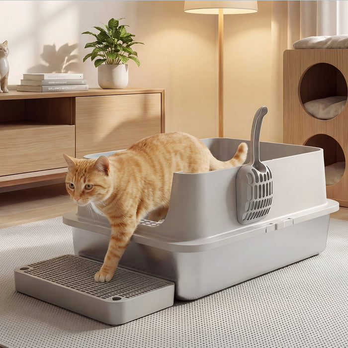 Stainless Steel Cats Litter Box Hooded High Enclosed Large Kitty Toilet