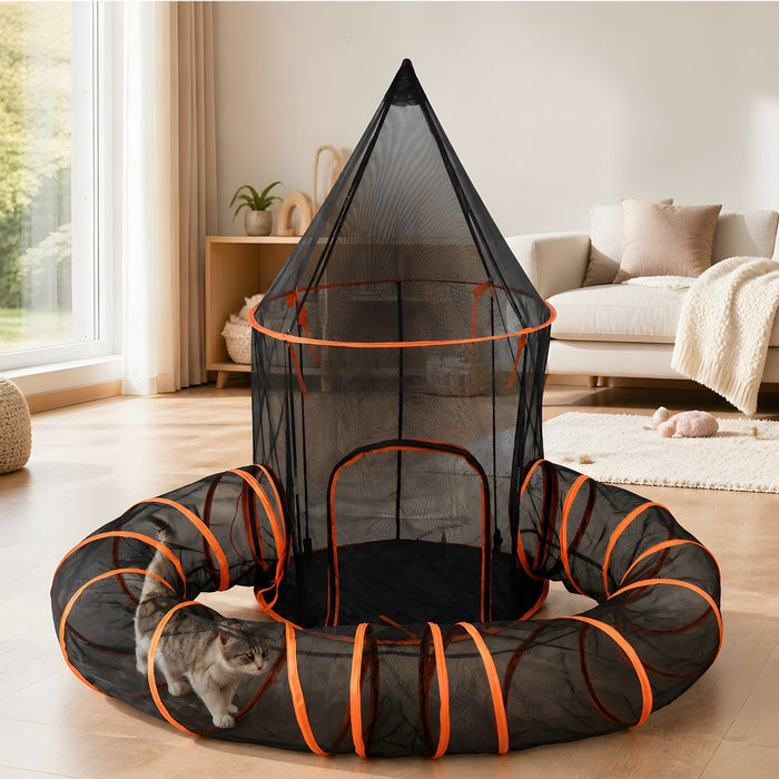 Cat Tunnel Enclosure Large Foldable Spacious Mesh for Indoor Outdoor Black