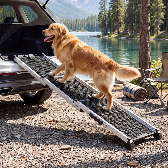 Dog Ramp Foldable Extendable with Reflective Strips Non Slip for Car Black