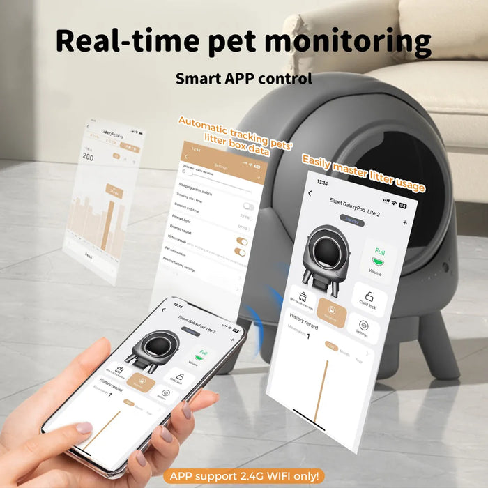 PaWz AutoClean Lite Automatic Self Cleaning Cat Litter Box app operated 