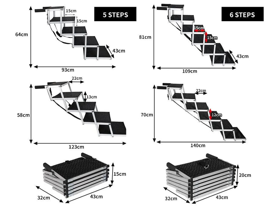 PaWz Foldable Aluminum Pet stairs  Dimensions 