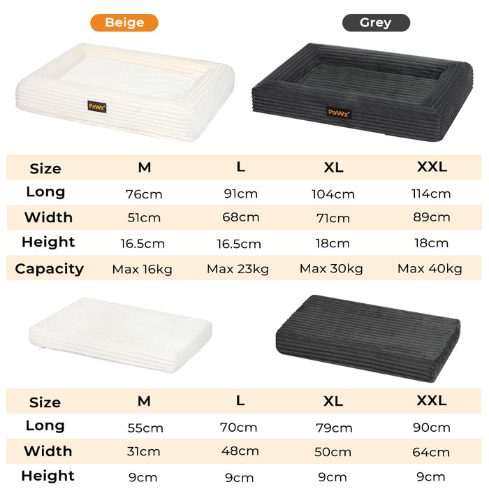 PaWz Orthopaedic Dog Bed size chart 