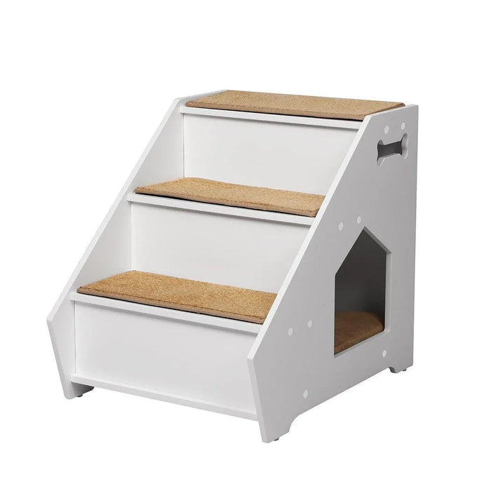 PaWz Wooden Pet Stairs with Build-in House white 