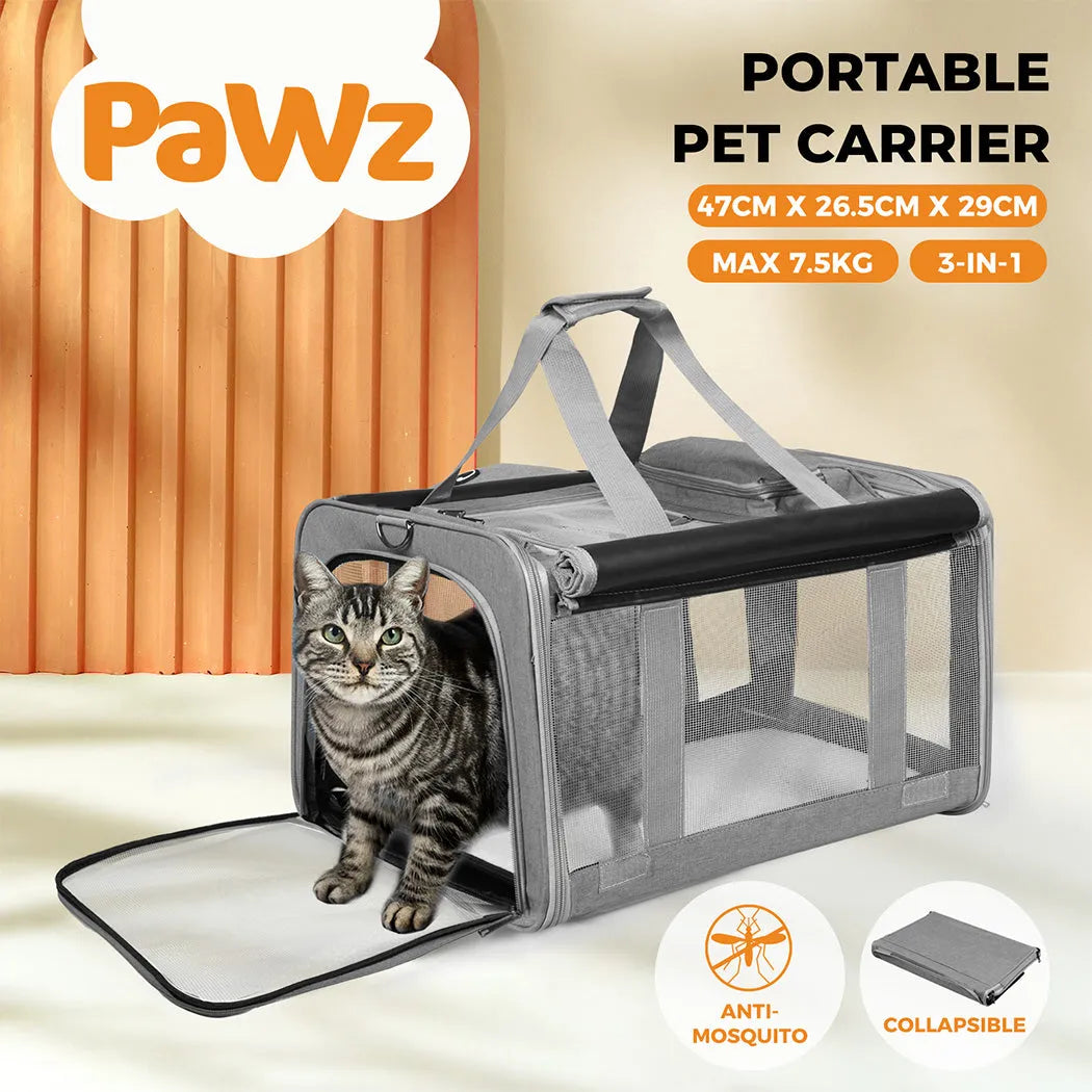 Pet Carrier Bag Soft Dog Crate Cage Kennel Tent House Foldable Portable Car Bed Grey 82*58*58CM