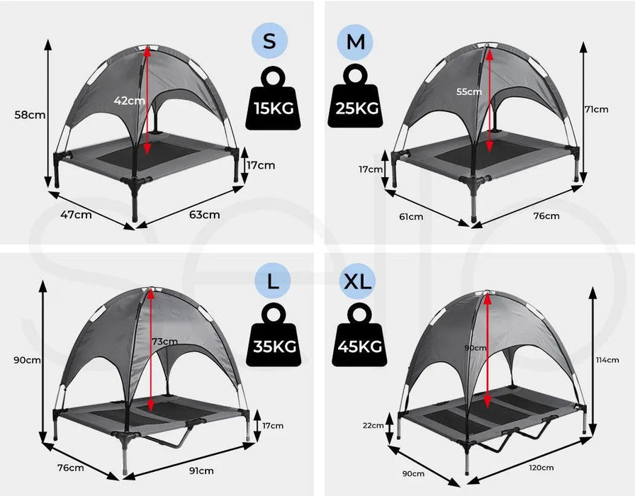 Pawz dog bed with canopy​  size comparisons chart