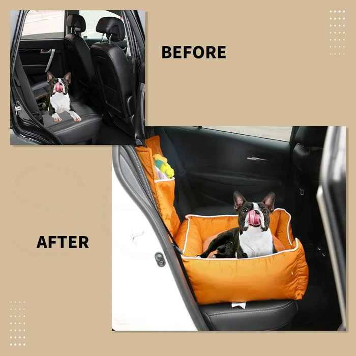 Pet Car Bed Seat - Orange before and after