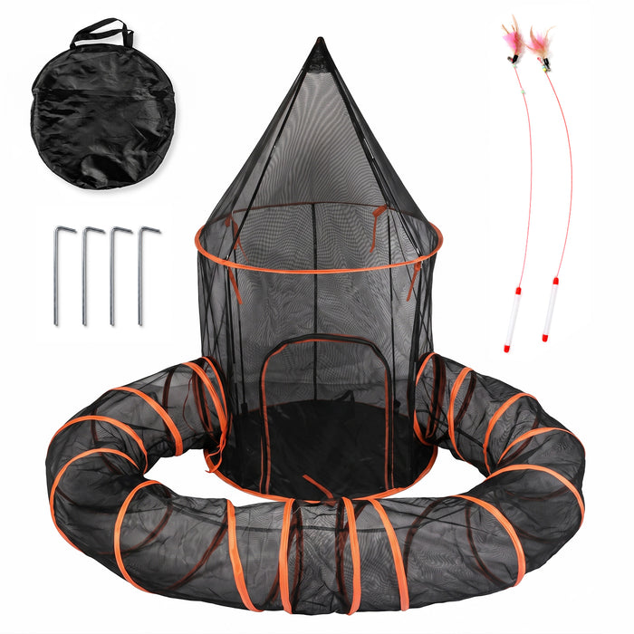 Cat Tunnel Enclosure Large Foldable Spacious Mesh for Indoor Outdoor Black