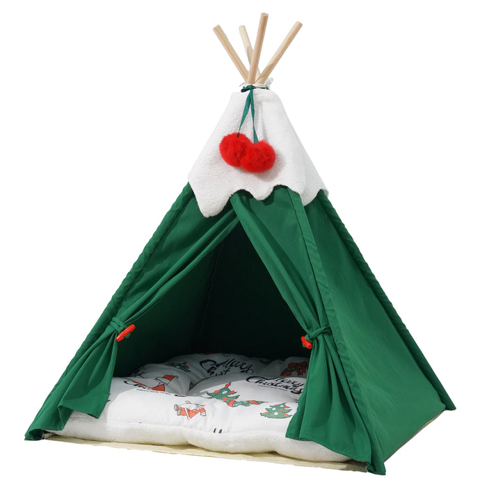 Pet Tent House Pet Teepee Dog Cat Tent Bed Washable Portable Indoor Green