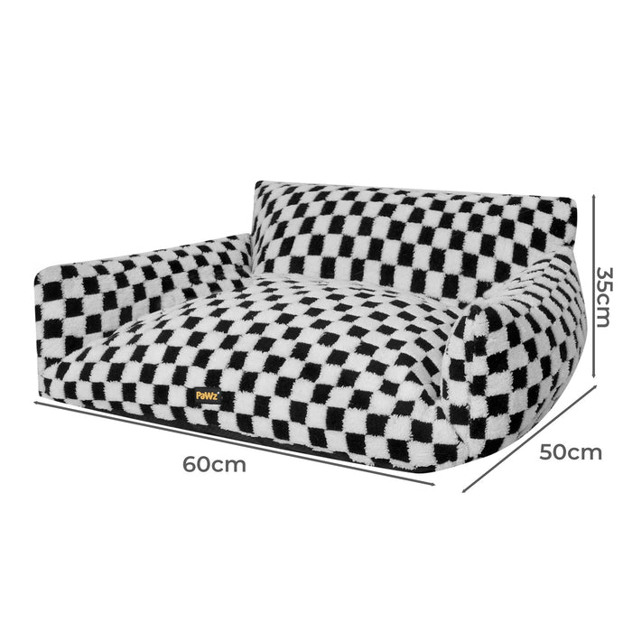 Pet Bed Soft Plush Checkered Dog Bed Washable Cat Bed Removable Cover