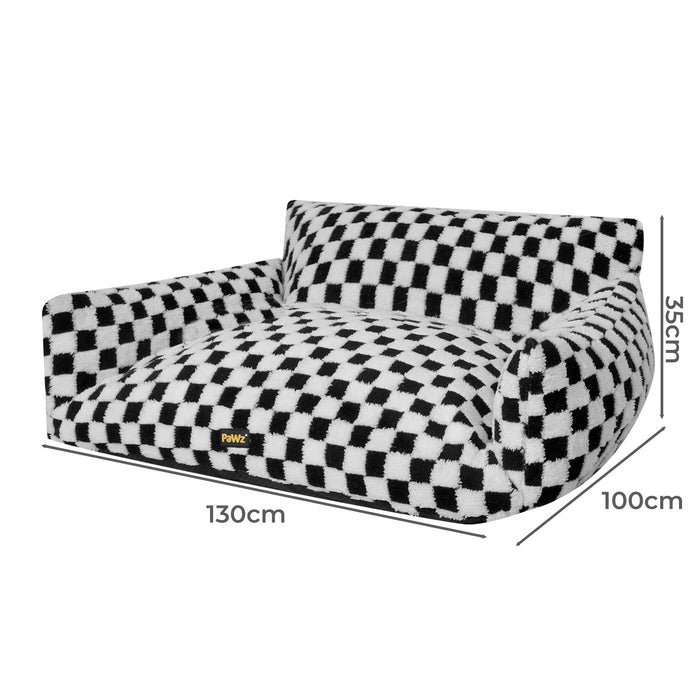 Pet Bed Soft Plush Checkered Dog Bed Washable Cat Bed Removable Cover