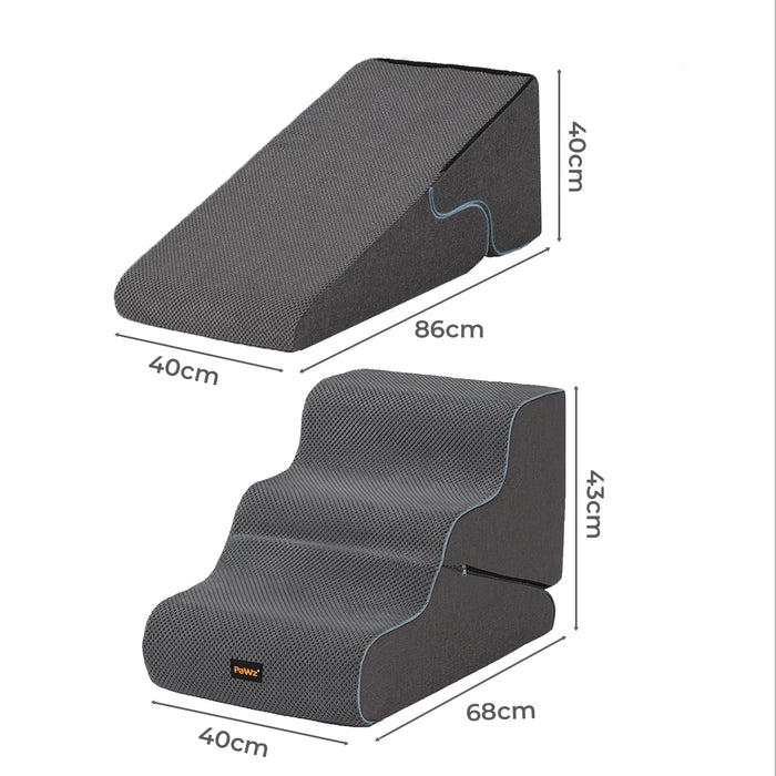 Dog Steps Adjustable 3-Steps Dog Ramp Portable Pet 2-in-1 Stairs Bed Sofa