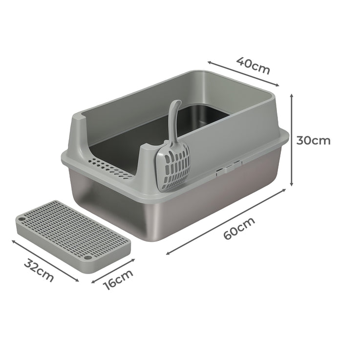 Stainless Steel Cat Litter Box Large Semi-Enclosed Easy Cleaning Pet Toilet