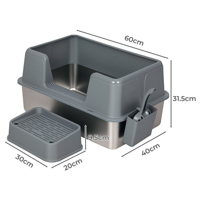 Stainless Steel Cat Litter Box Large Semi-Enclosed Easy Cleaning Pet Toilet
