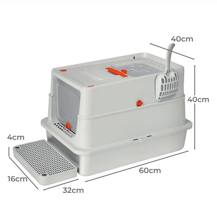 Stainless Steel Cats Litter Box Hooded High Enclosed Large Kitty Toilet