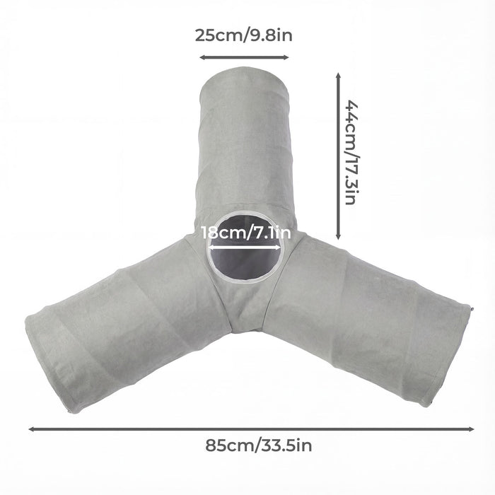 3 Way Cat Tunnel Toy Interactive Foldable Tube Indoor Pet 2 Hanging Balls