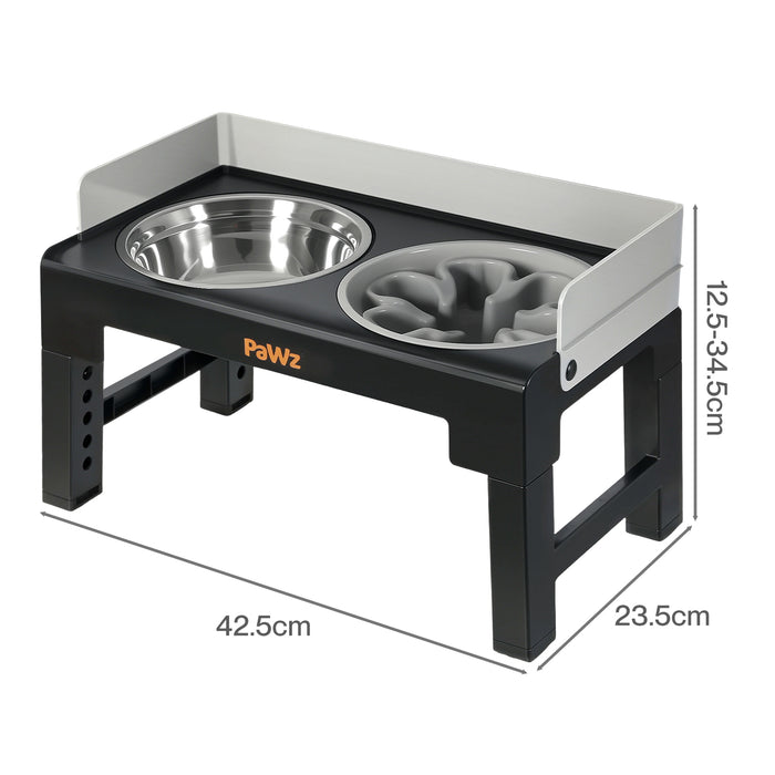 Elevated Dog Bowls Pet Feeder 6 Height Adjustable Raised Food Water Large - Grey