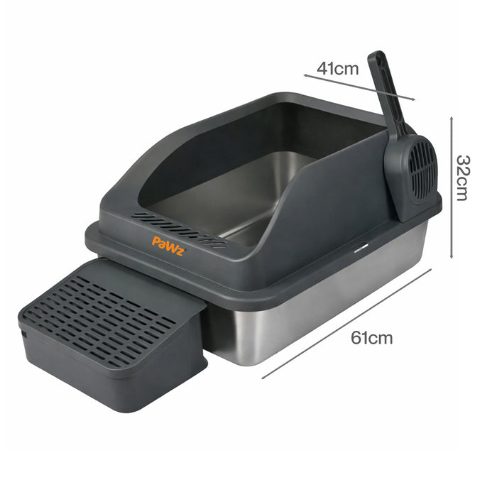 Stainless Steel Cat Litter Box Big Cats Kitten High Sided Easy Clean Grey