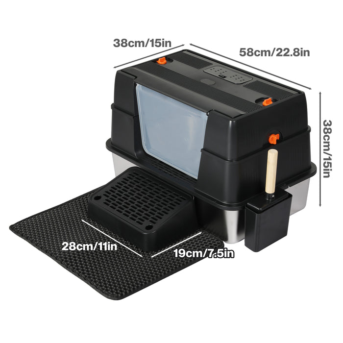 Cat Litter Box Enclosed Stainless Steel Litter Tray Hooded Covered Toilet