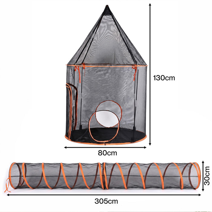 Cat Tunnel Enclosure Large Foldable Spacious Mesh for Indoor Outdoor Black