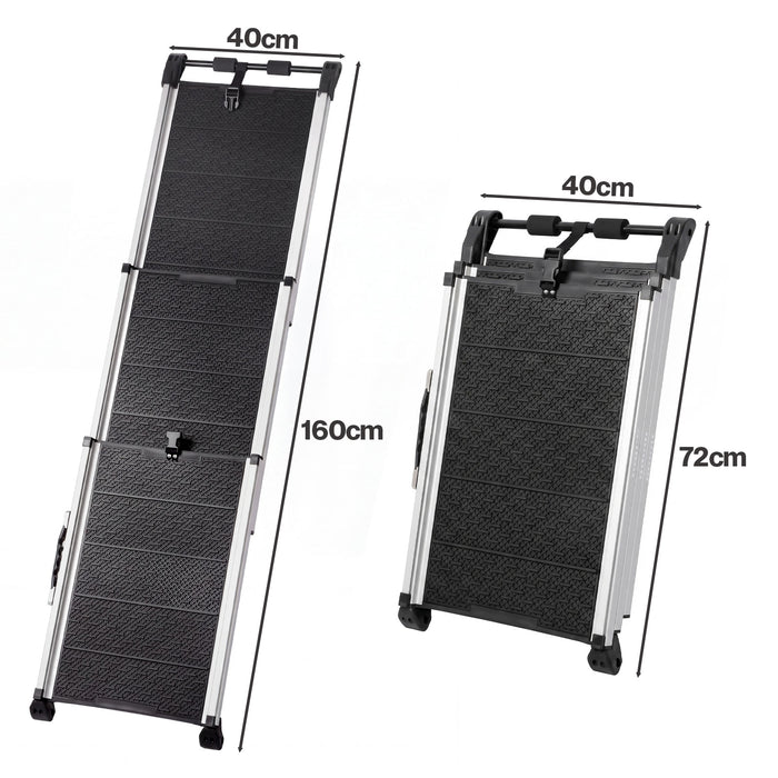 Dog Ramp Foldable Extendable with Reflective Strips Non Slip for Car Black