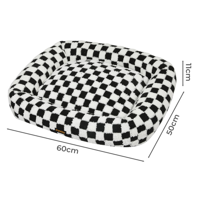 Dog Bed Calming Pet Checkered Plush Bed Soft Washable Bed Non-Slip