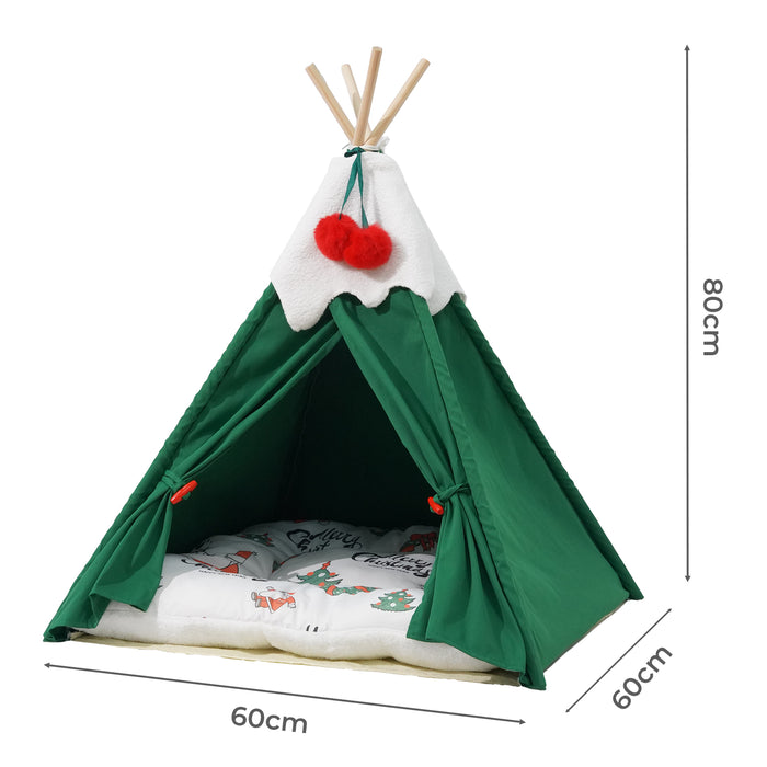Pet Tent House Pet Teepee Dog Cat Tent Bed Washable Portable Indoor Green