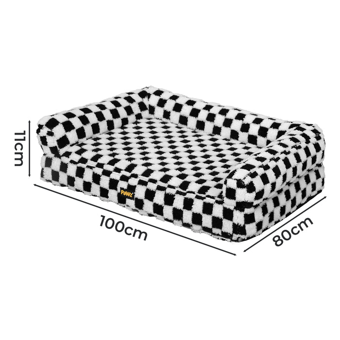 Orthopedic Dog Bed Pet Mat Calming Checkered Plush Sofa Washable