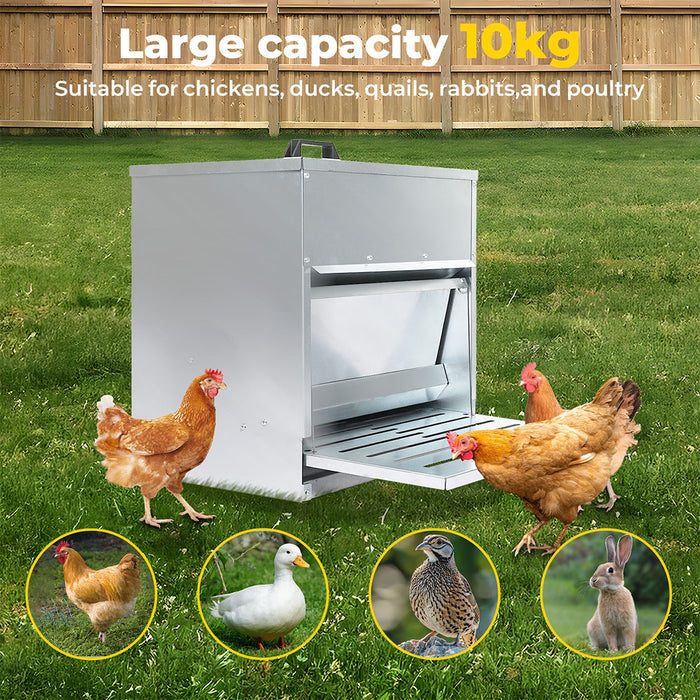 Pawz Automatic Chicken Feeder Auto Treadle 10kg Food Dispenser Galvanized Steel