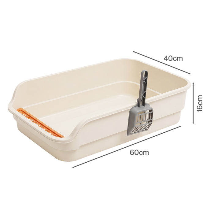 Large Cat Litter Box High Sided Open Top Cat Litter Tray 60cm Beige
