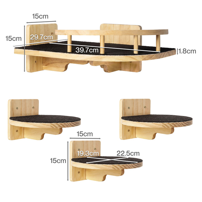 Cat Wall Shelves Corner Cat Tree with Guard Rail,15mm Pine Wood