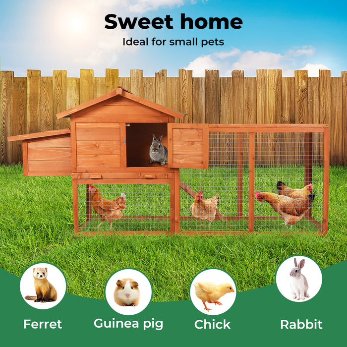 Pawz Rabbit Hutch Chicken Coop Large Wooden House Run Patio Cage Box Outdoor