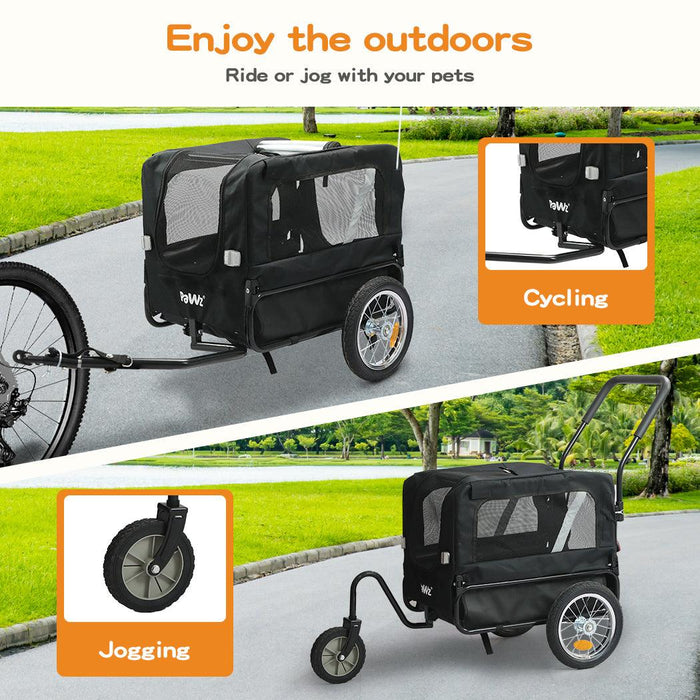 PaWz Pet Stroller Bike Trailer Stroller Foldable Pet Trailer 2-IN-1 Outdoor With Sunroof