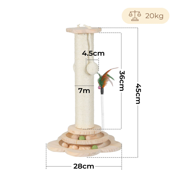 Pawz Cat Scratcher Wooden Scratching Post Natural Sisal Kitten Toy Platform 45cm