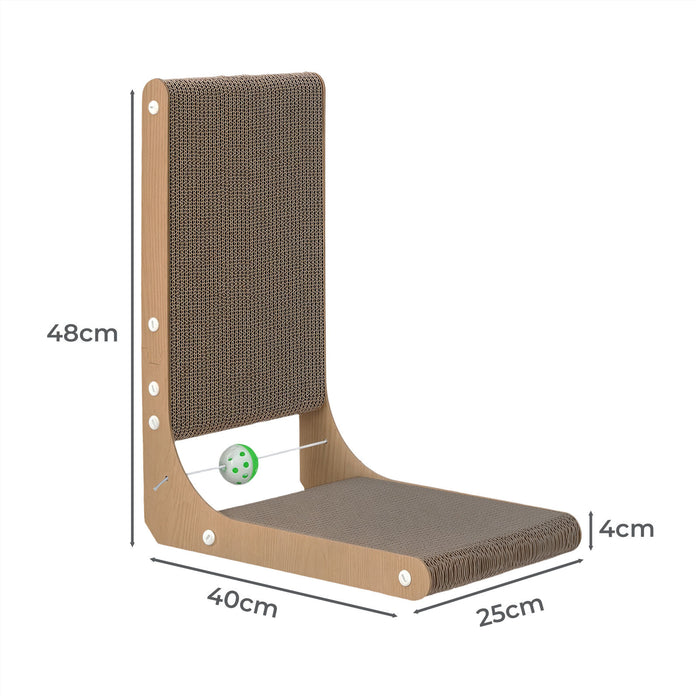 Cat Scratcher Board Bed L-Shaped Scratching Cardboard Ball Toy 48cm High