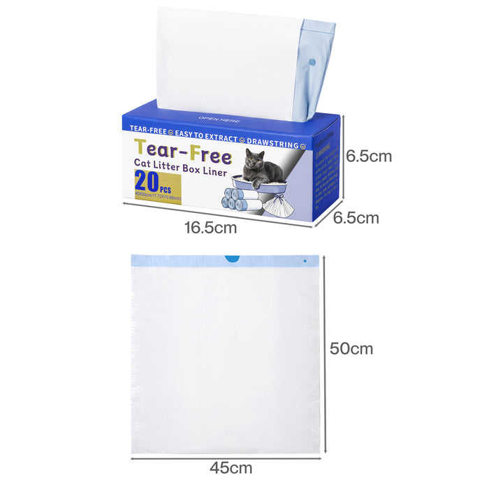 Cat Litter Bags 45 x 50cm 10kg 2Rolls 40ct Drawstring HDPE White Blue