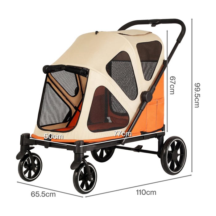 Dog Stroller Pet Pram Foldable Mesh Ventilated Seat Safety Leash Orange