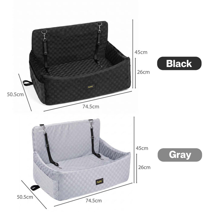 Large Dog Car Seat Booster Plush Dual-Side Portable Travel Bed Grey and Black