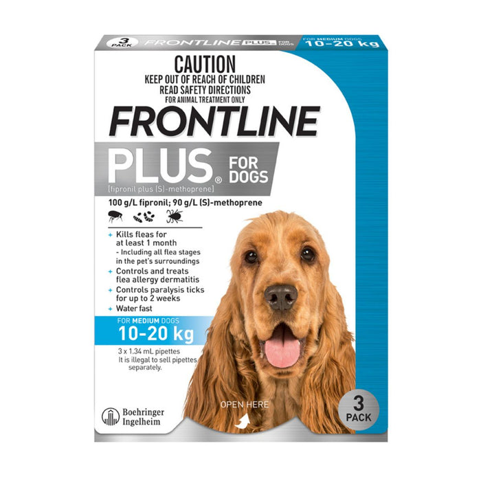 Frontline Plus Dog 10-20kg Blue Medium 3pk