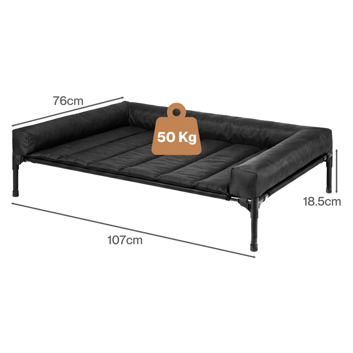 Elevated Dog Bed Large Breathable Three Sided Bolster for Outdoor Black