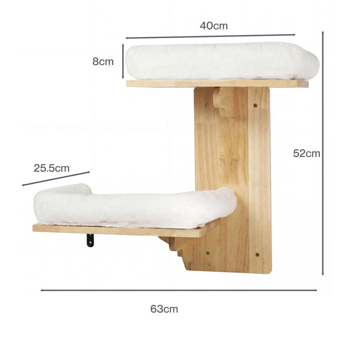Cat Wall Shelves 2 Steps Wide Perch Soft Beds for Large Cats Climbing White
