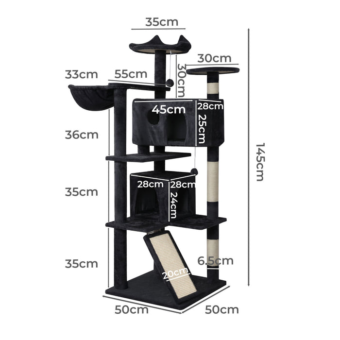 Cat Tree Tower Scratching Post Scratcher 145cm Climbing Tree House Bed