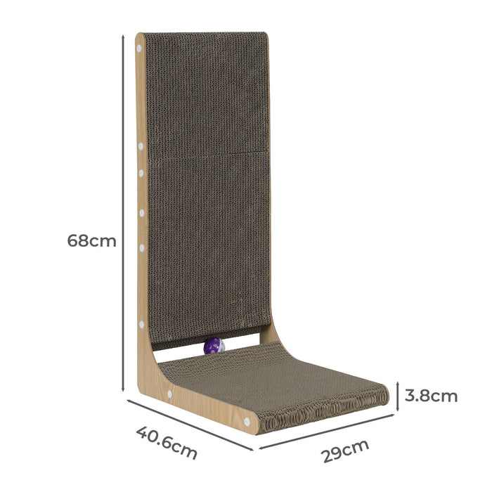 Cat Scratcher Board Bed L-Shaped Scratching Cardboard Ball Toy 68cm High