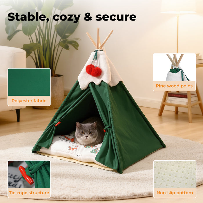Pet Tent House Pet Teepee Dog Cat Tent Bed Washable Portable Indoor Green
