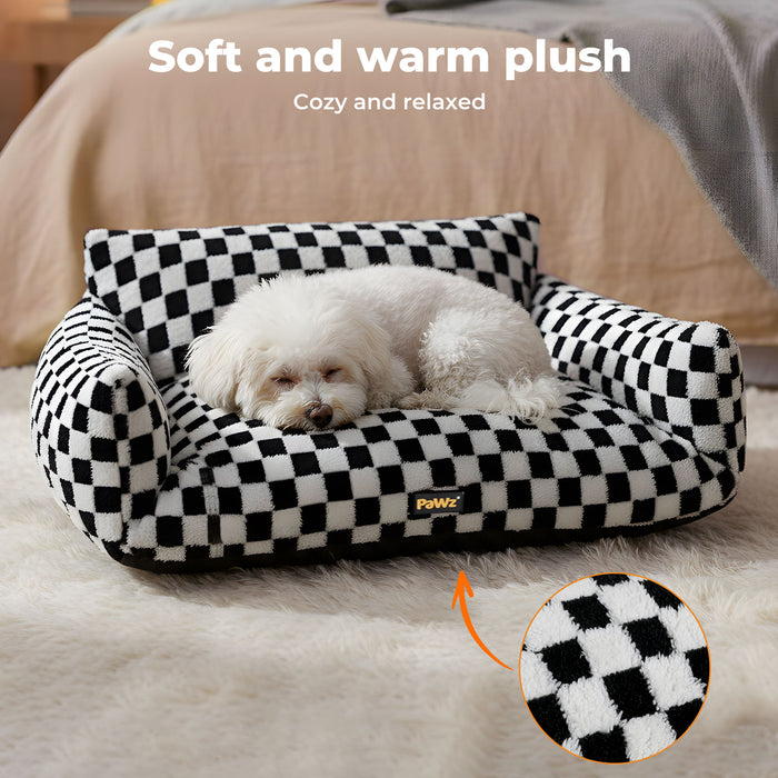 Pet Bed Soft Plush Checkered Dog Bed Washable Cat Bed Removable Cover