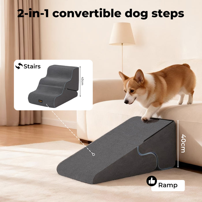 Dog Steps Adjustable 3-Steps Dog Ramp Portable Pet 2-in-1 Stairs Bed Sofa