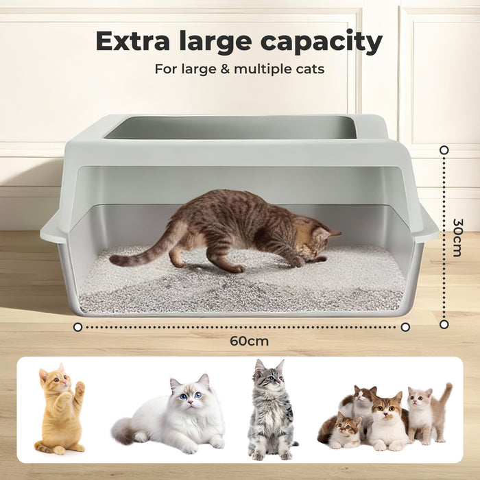 Stainless Steel Cat Litter Box Large Semi-Enclosed Easy Cleaning Pet Toilet