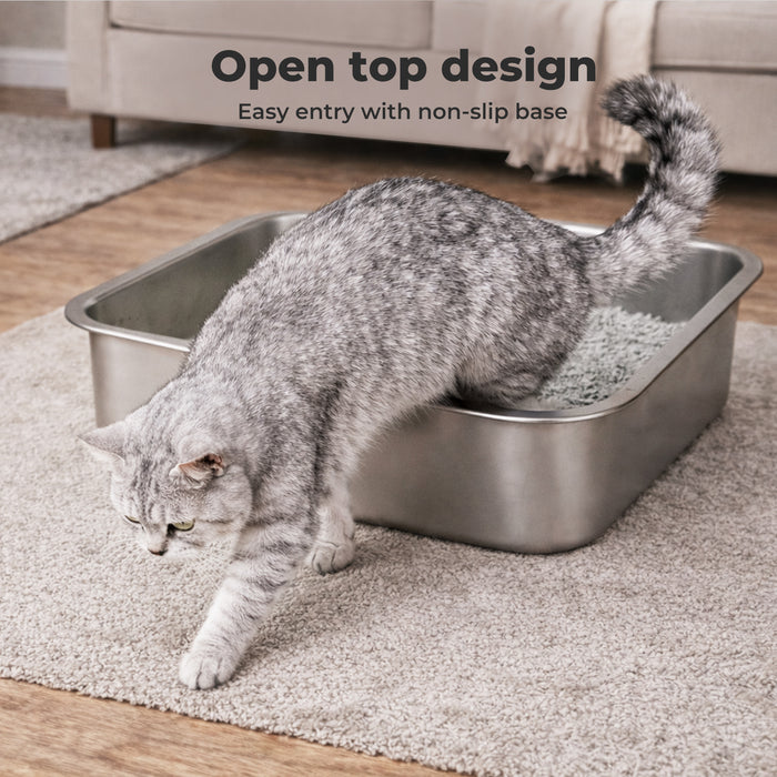 Stainless Steel Cats Litter Box 10cm Height Small Animals Easy Entry Clean