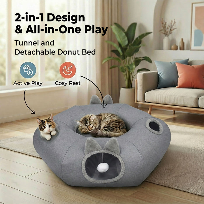 Large Cat Tunnel Bed Multi-Functional Toy Interactive Pet Playhouse Indoor