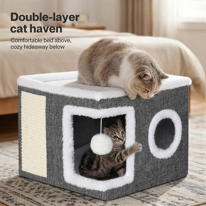 Large Cat House Foldable Bed Condo Scratcher Indoor Cave Multi Small Pet