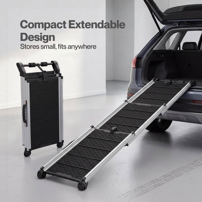 Dog Ramp Foldable Extendable with Reflective Strips Non Slip for Car Black